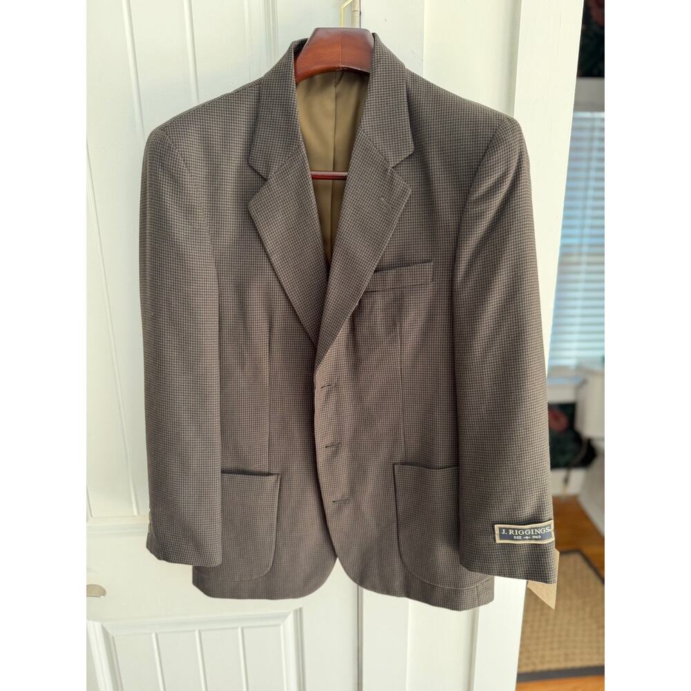 Vintage J. Riggins Brown Houndstooth Sport Coat Blazer - Size 40R